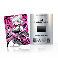 Neon Pulse Valkyrie Metal Wall Art – Cyber Pop Anime Warrior Magnetic Aluminium Print | MagnetArt