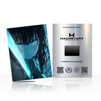 Azure Blade Vigil Metal Wall Art – Cyber Warrior Anime Magnetic Aluminium Print | MagnetArt