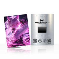 Neon Sakura Blade Maiden Metal Wall Art – Cyber Fantasy Katana Warrior Magnetic Aluminium Print | MagnetArt