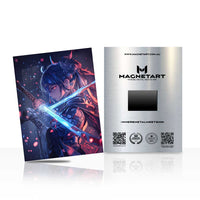 Celestial Blade Awakening Metal Wall Art – Cosmic Anime Warrior Magnetic Aluminium Print | MagnetArt