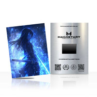 Celestial Frost Ronin Metal Wall Art – Cosmic Blue Anime Warrior Magnetic Aluminium Print | MagnetArt