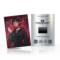 Crimson Shadow Guardian Metal Wall Art – Cyberpunk Anime Warrior Magnetic Aluminium Print | MagnetArt