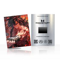 Infernal Blade Awakening Metal Wall Art – Fiery Anime Warrior Magnetic Aluminium Print | MagnetArt