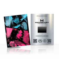 Neon Duality Rebellion Metal Wall Art – Cyberpunk Anime Warrior Magnetic Aluminium Print | MagnetArt