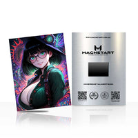 Neon Arcane Scholar Metal Wall Art – Cyberpunk Anime Witch Magnetic Aluminium Print | MagnetArt
