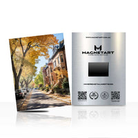 Autumn City Street Metal Wall Art – Golden Fall Residential Avenue Aluminium Poster | MagnetArt