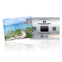 Tropical Beach Skyline Metal Wall Art – Coastal City Paradise Aluminium Print | MagnetArt