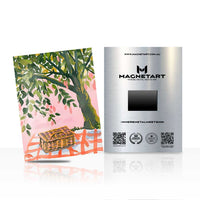 Mediterranean Garden Bench Wall Art – Relaxing Nature Magnetic Aluminium Print | MagnetArt