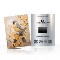 Golden Songbird Haven Metal Wall Art – Elegant Bird & Blossom Magnetic Aluminium Print | MagnetArt