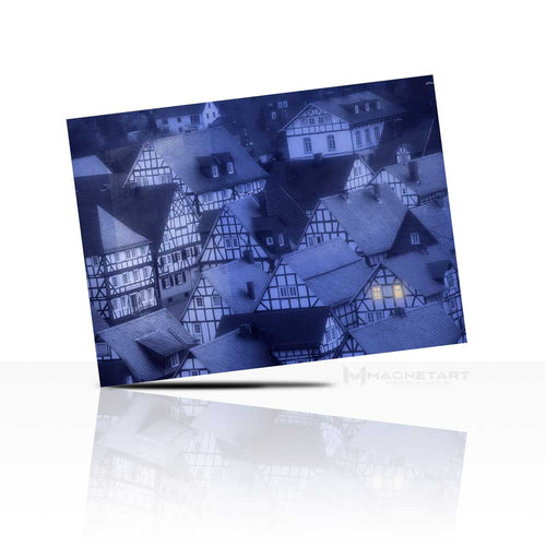 Blue Night City Map Metal Wall Art – Abstract Urban Grid Aluminium Print | MagnetArt
