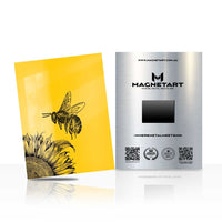 Golden Bee Bloom Metal Wall Art – Minimalist Botanical Pollinator Magnetic Aluminium Print | MagnetArt