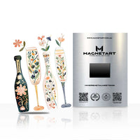 Floral Champagne Glass Metal Wall Art – Elegant Botanical Magnetic Aluminium Print | MagnetArt