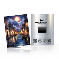 Moonlit Canal Cityscape Metal Wall Art – Romantic Night Water Reflection Aluminium Print | MagnetArt