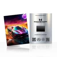Futuristic Neon Supercar Space Drive Metal Wall Art – Cyberpunk Aluminium Print | MagnetArt