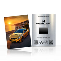 Gold Luxury Sports Car Sunset Coastal Drive Metal Wall Art – Aluminium Print | MagnetArt