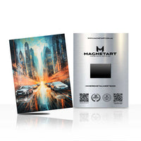 Futuristic City Car Wall Art – Neon Urban Speed Aluminium Print | MagnetArt
