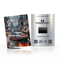 Urban Sports Car Wall Art – Street Scene Aluminium Print | MagnetArt