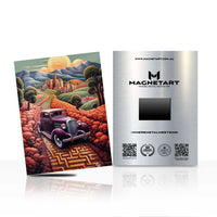 Artistic Vintage Car Landscape Wall Art – Illustrated Scenic Aluminium Print | MagnetArt