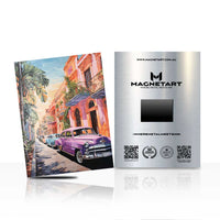 Retro City Car Wall Art – Colorful Street Scene Aluminium Print | MagnetArt