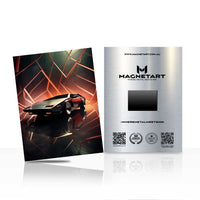 Futuristic Supercar Wall Art – Neon Grid Aluminium Print | MagnetArt