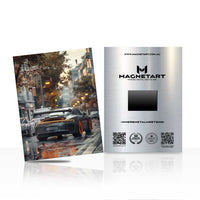 Urban Autumn Car Wall Art – Rainy City Aluminium Print | MagnetArt