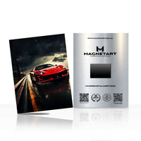Red Supercar Night Drive Metal Wall Art – Luxury Sports Car Aluminium Print | MagnetArt