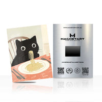 Cute Black Cat Pasta Metal Wall Art – Playful Kitchen Magnetic Aluminium Print | MagnetArt