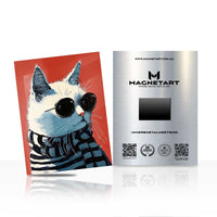 Hipster Cat Charm Metal Wall Art – Whimsical Fashion Feline Magnetic Aluminium Print | MagnetArt