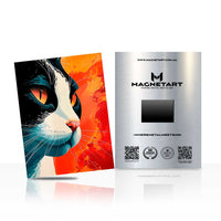 Fiery Feline Pop Art Metal Wall Art – Vibrant Cat Portrait Magnetic Aluminium Print | MagnetArt