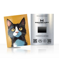 Curious Tuxedo Cat Metal Wall Art – Modern Feline Portrait Magnetic Aluminium Print | MagnetArt