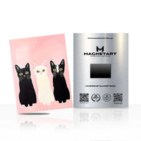 Minimalist Black & White Cats Metal Wall Art – Cute Pink Cat Illustration Magnetic Aluminium Print | MagnetArt
