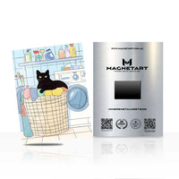 Cute Laundry Cat Wall Art – Playful Cozy Home Aluminium Print | MagnetArt