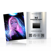 Celestial Moonlight Siren Metal Wall Art – Ethereal Anime Goddess Magnetic Aluminium Print | MagnetArt