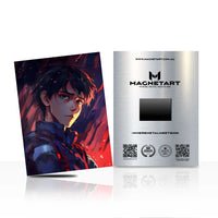 Crimson Shadow Portrait Metal Wall Art – Modern Character Magnetic Aluminium Print | MagnetArt
