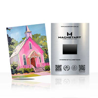Pink Chapel Wall Art – Colorful Countryside Church Aluminium Print | MagnetArt