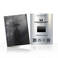 Dark Rainy Night Silhouette Metal Wall Art – Moody Umbrella Magnetic Aluminium Print | MagnetArt
