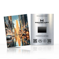 Golden Rain City Street Metal Wall Art – Warm Urban Reflection Aluminium Poster | MagnetArt