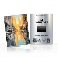 Golden City Reflection Metal Wall Art – Modern Urban Sunset Street Aluminium Poster | MagnetArt