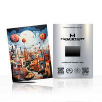 Whimsical City Balloons Metal Wall Art – Colorful Dreamscape Urban Illustration Aluminium Print | MagnetArt