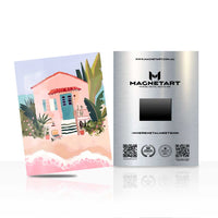 Pastel Coastal Cottage Metal Wall Art – Mediterranean Beach House Magnetic Aluminium Print | MagnetArt