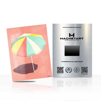 Pastel Beach Umbrella Wall Art – Minimal Coastal Aluminium Print | MagnetArt