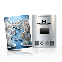 Dreamlike Coastal City Metal Wall Art – Surreal Blue Ocean Architecture Aluminium Print | MagnetArt