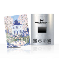 Charming Blue Cottage Garden Metal Wall Art – Whimsical Floral House Magnetic Aluminium Print | MagnetArt