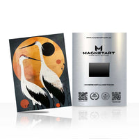Golden Crane Eclipse Metal Wall Art – Elegant Japanese Wildlife Magnetic Aluminium Print | MagnetArt