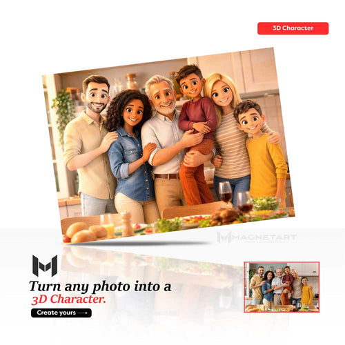 Custom 3D Character Family Metal Wall Art – Personalised Photo to 3D Cartoon Aluminium Print | MagnetArt