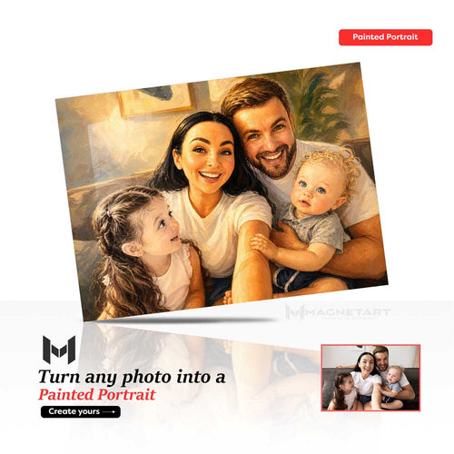 Custom Painted Portrait Metal Wall Art – Personalised Photo to Oil Painting Style Aluminium Print | MagnetArt