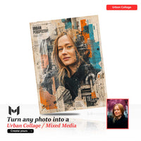 Custom Urban Collage Portrait on Metal – Mixed Media Street Art from Your Photo | MagnetArt