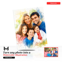 Custom Watercolor Family Portrait on Metal – Soft Artistic Painting from Your Photo | MagnetArt