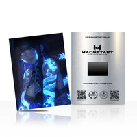 Azure Neon Siren Metal Wall Art – Futuristic Cyber Anime Portrait Magnetic Aluminium Print | MagnetArt
