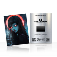 Crimson Halo Sentinel Metal Wall Art – Dark Cyber Anime Portrait Magnetic Aluminium Print | MagnetArt